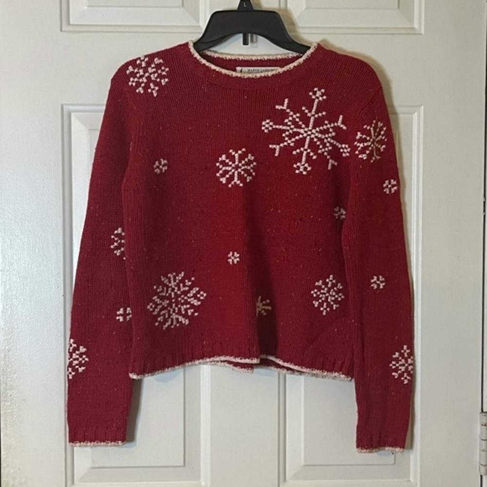 Marsh Landing‎ red knitted sweater with white snowflakes